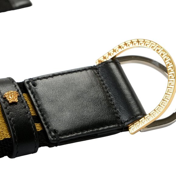 Versace Leather Trimmed Greeca Print Belt